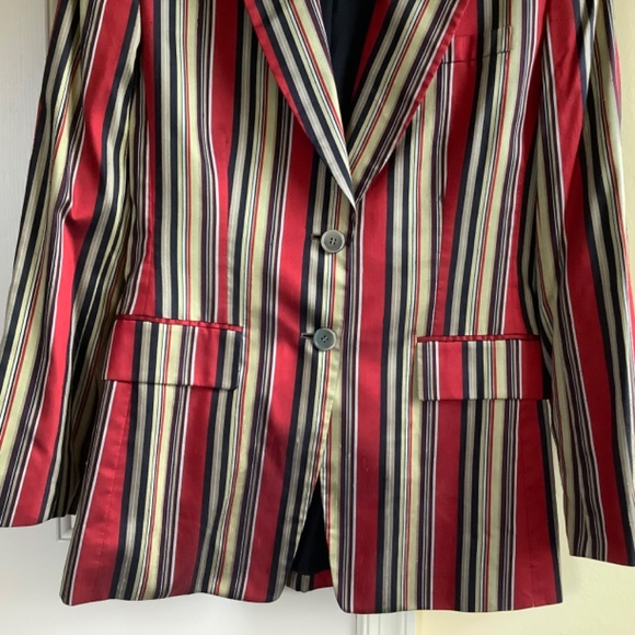 Anne Klein II Silk Striped Red Blazer SZ 10 - Picture 4 of 16